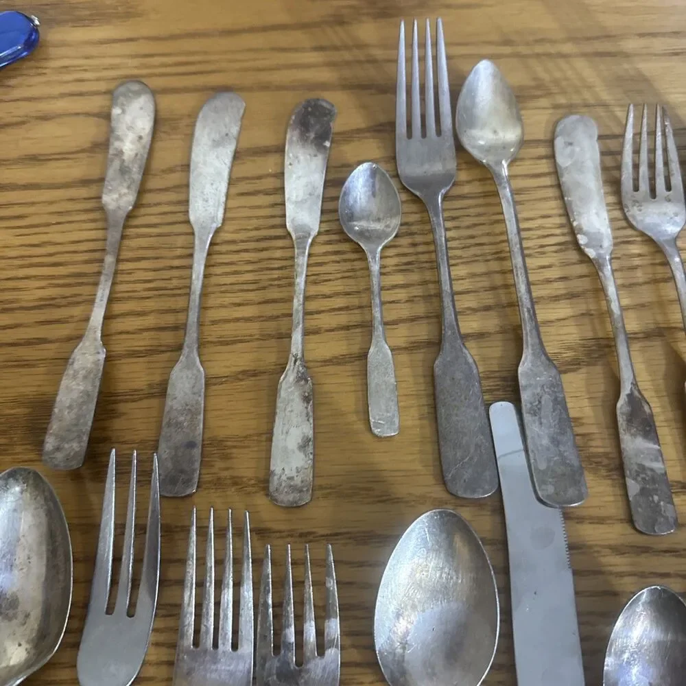 25pc Vintage Silverplate Flatware Lot Fiddle Pistol Grip Mixed Craft Upcycle DIY